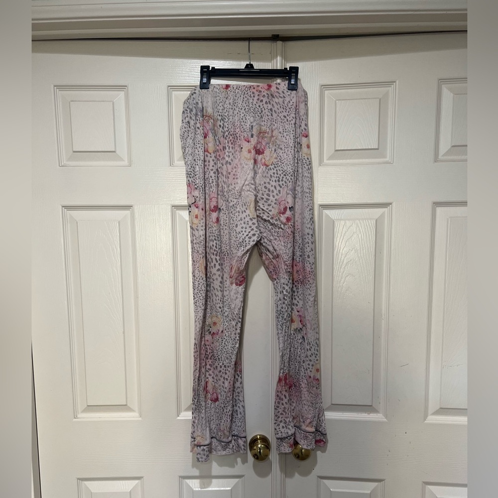 Johnny Was Cheetah Animal Floral Pants Flowers pajama pants‎ sleep relaxed sz XL